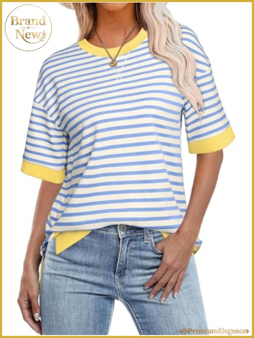 Striped Short Sleeve Sweatshirt for Women Crewneck Pullover Soft Casual Top